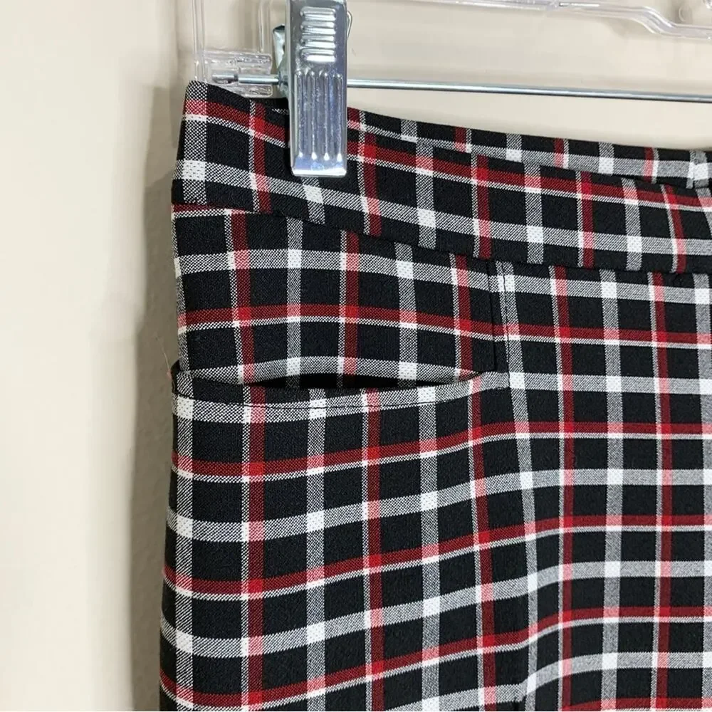 Akris Punto Francoise Slim Straight Pant (Sz 4) Glen Check Plaid Black Red - Picture 6 of 16
